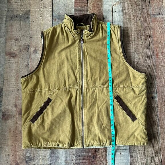 Wrangler Hero Mens XL Khaki Sherpa Lined Warm Vest Zipper Front & Pocket Accents - Picture 3 of 6